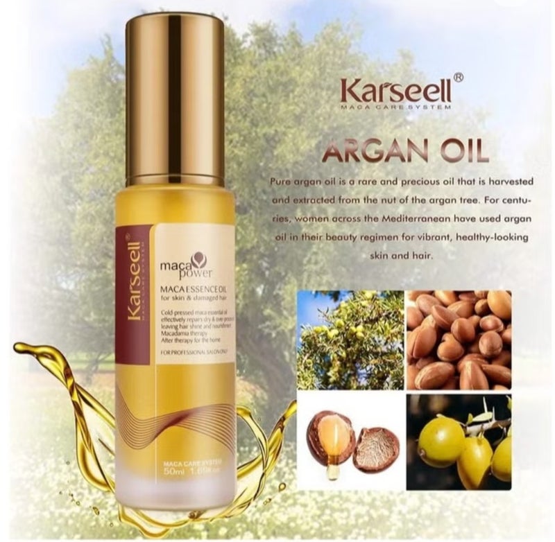 Karseell Maca Essence Oil Argan Oil Hair Serum – Cold Pressed, Weightless & Non-Greasy, Repairs Dry & Damaged Hair, Frizz Control & Shine, 50ml - Image 2